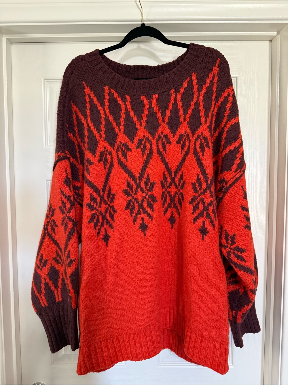 Free People Fireside Tunic Sweater Decadent Red Boho Oversized